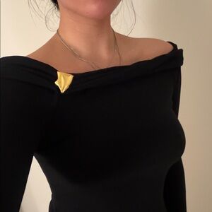 Commense Black Off-Shoulder Top with Gold Accent